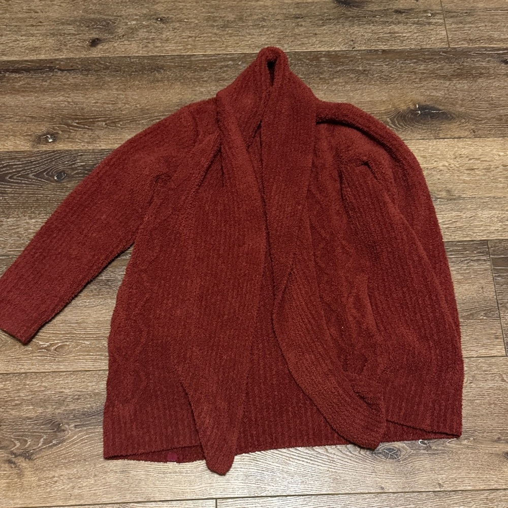 Barefoot dreams burgundy cardigan with pockets small